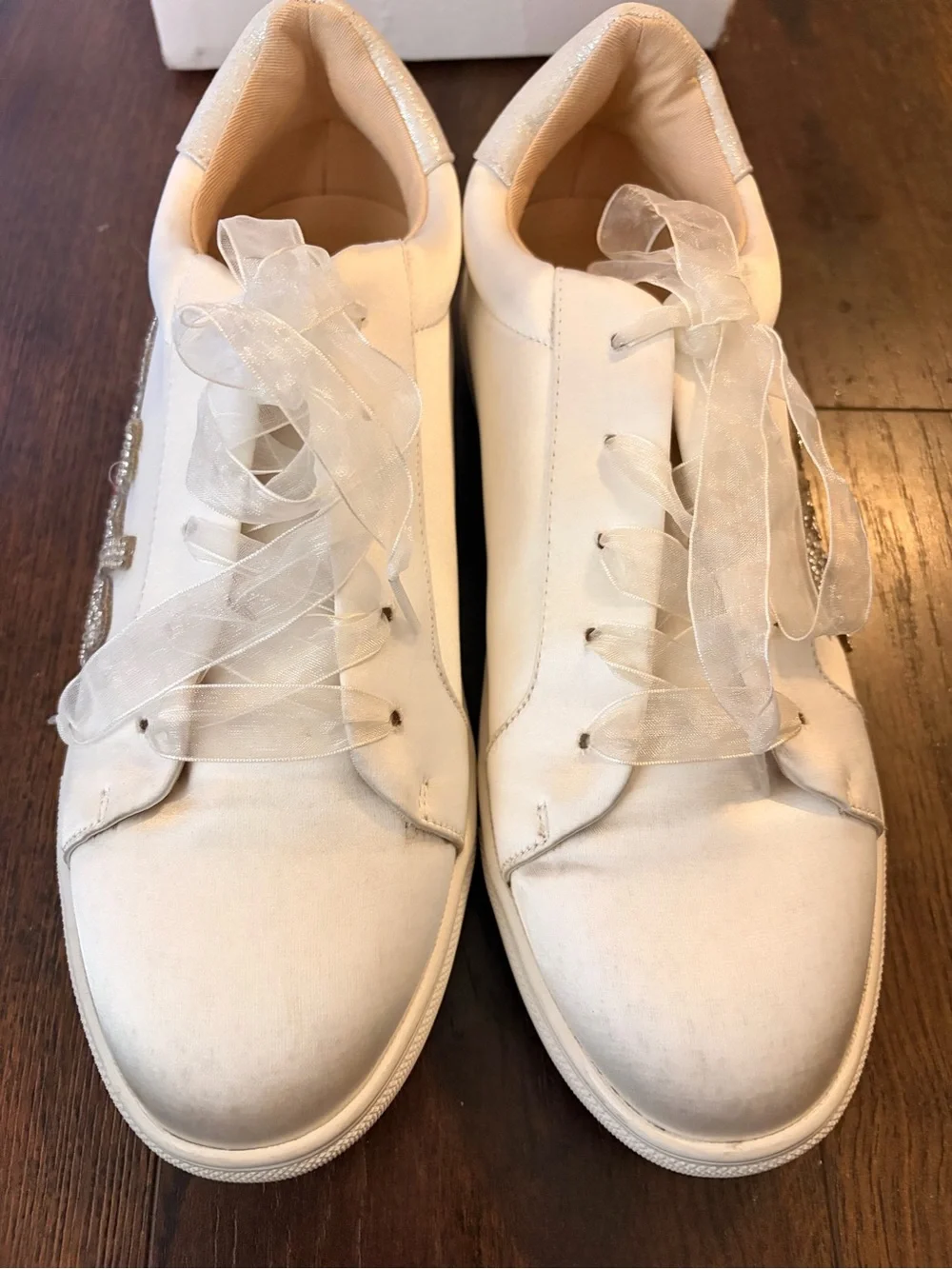 Betsey Johnson Bridal Wedding Pearl-Embellished White Women's Lace-Up Sneakers